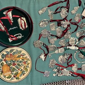 HUGE Lot 34 Longaberger Christmas Holiday Ornaments In Tin Pewter Baskets & More